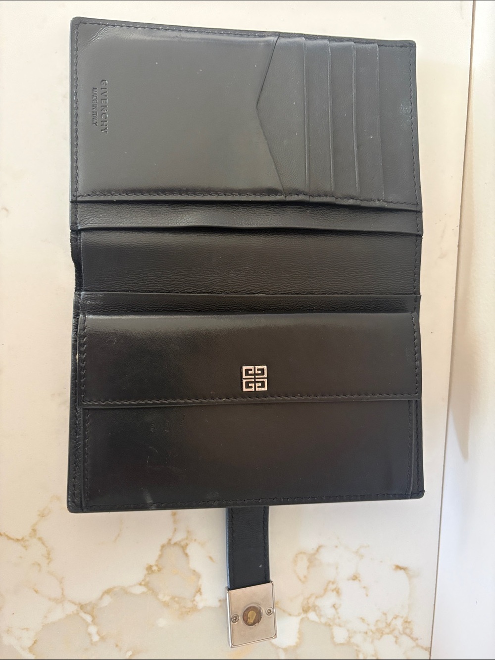 Givenchy Black Leather Wallet with Silver Double-G Logo
